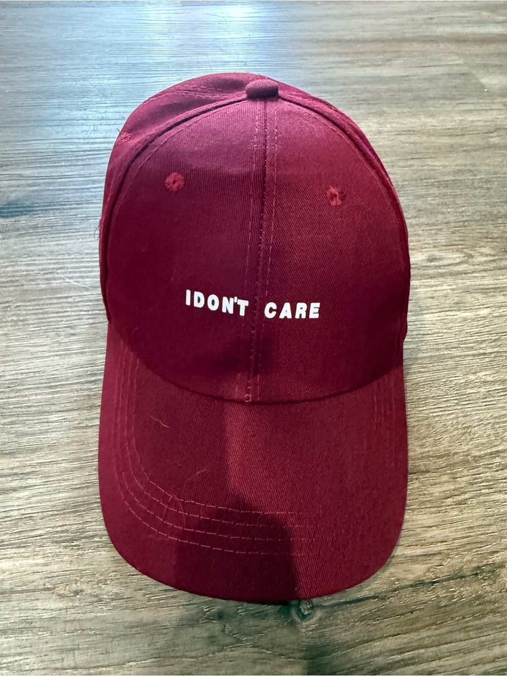 Burgundy "I DON'T CARE" Baseball Cap